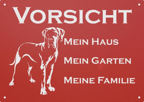 Aluminium Warnschild Deutsche Dogge VORSICHT Mein Haus mein Garten meine Familie